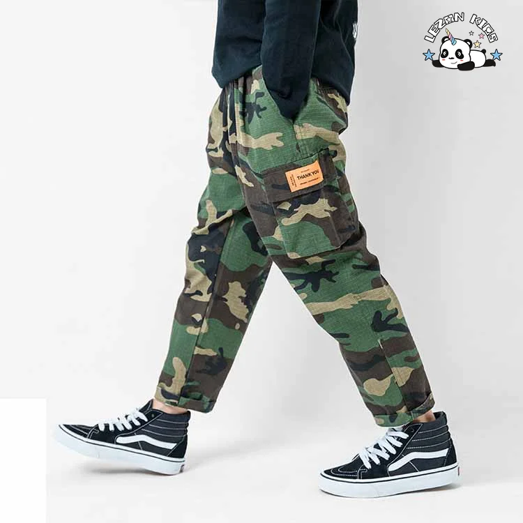 LEZONKIDS - Roupas infantis estilo novo para meninos, calças casuais amarelas com camuflagem urbana